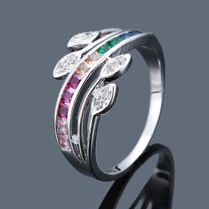 Rainbow CZ Olive Leaf Vine Stacking Ring - Perimade & Co.