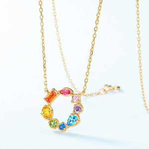 Rainbow Gemstone Circle Charm Necklace - Perimade & Co.