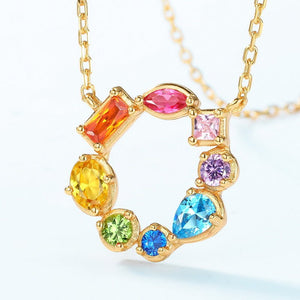 Rainbow Gemstone Circle Charm Necklace - Perimade & Co.