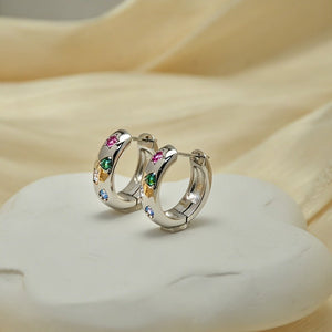 Rainbow Geometric Multi Stone Hoop Earrings - Perimade & Co.