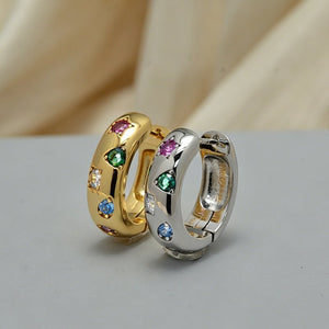 Rainbow Geometric Multi Stone Hoop Earrings - Perimade & Co.