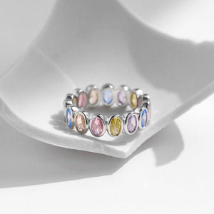 Rainbow Oval Cut CZ Bezel Eternity Band Ring - Perimade & Co.