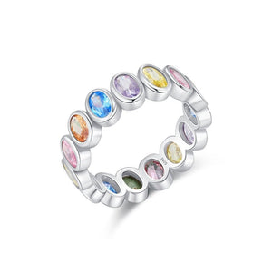 Rainbow Oval Cut CZ Bezel Eternity Band Ring - Perimade & Co.