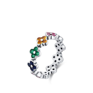 Rainbow Stone Clover Floral Eternity Band Ring - Perimade & Co.