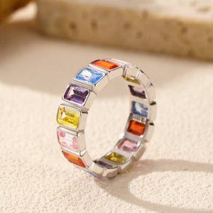 Rainbow Stone Emerald Cut Eternity Band Ring - Perimade & Co.