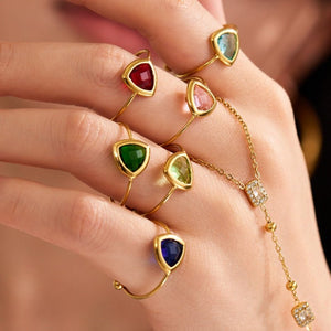 Rainbow Trillion Cut Crystal Bypass Open Ring - Perimade & Co.