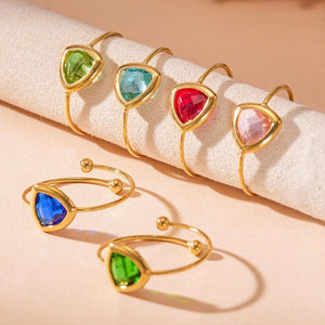 Rainbow Trillion Cut Crystal Bypass Open Ring - Perimade & Co.