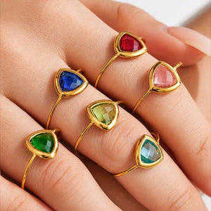 Rainbow Trillion Cut Crystal Bypass Open Ring - Perimade & Co.