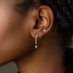 Rectangular Turquoise Charm Hoop Earrings - Perimade & Co.
