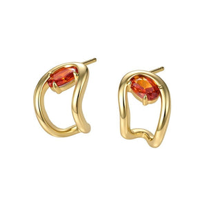 Red Oval-Cut CZ Abstract Fluid Hoop Earrings - Perimade & Co.