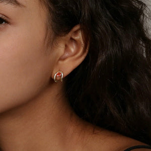 Red Oval-Cut CZ Abstract Fluid Hoop Earrings - Perimade & Co.