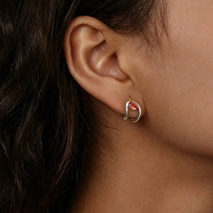 Red Oval-Cut CZ Abstract Fluid Hoop Earrings - Perimade & Co.