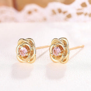Romantic Sculpted Rose Pink CZ Stud Earrings - Perimade & Co.