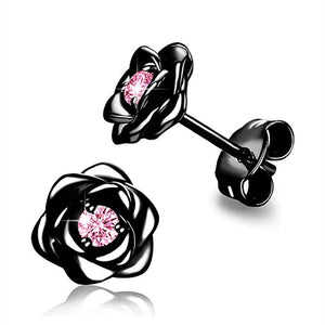 Romantic Sculpted Rose Pink CZ Stud Earrings - Perimade & Co.
