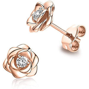 Romantic Sculpted Rose Pink CZ Stud Earrings - Perimade & Co.