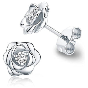 Romantic Sculpted Rose Pink CZ Stud Earrings - Perimade & Co.