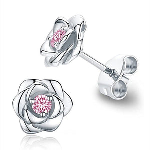 Romantic Sculpted Rose Pink CZ Stud Earrings - Perimade & Co.