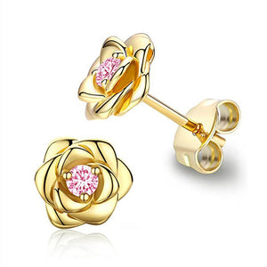 Romantic Sculpted Rose Pink CZ Stud Earrings - Perimade & Co.