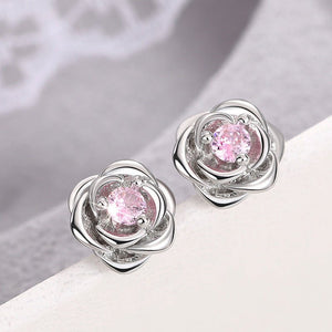 Romantic Sculpted Rose Pink CZ Stud Earrings - Perimade & Co.