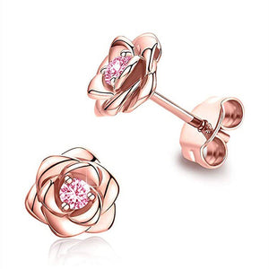 Romantic Sculpted Rose Pink CZ Stud Earrings - Perimade & Co.