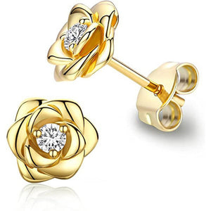 Romantic Sculpted Rose Pink CZ Stud Earrings - Perimade & Co.