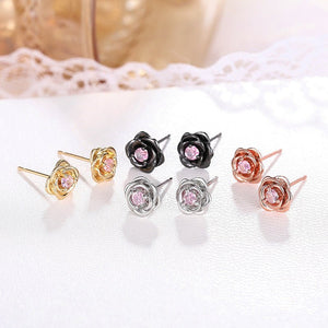 Romantic Sculpted Rose Pink CZ Stud Earrings - Perimade & Co.