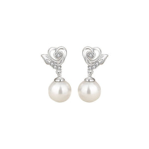 Rose Flower Heart Pearl Drop Earrings - Perimade & Co.