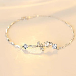 Rose Flower Twig Twisted Bar Chain Bracelet - Perimade & Co.