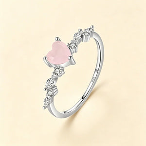 Rose Quartz Heart Clear CZ Cluster Band Ring - Perimade & Co.