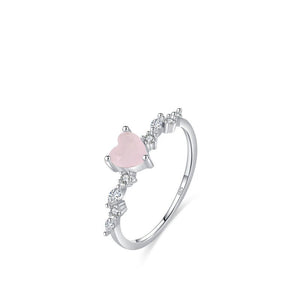 Rose Quartz Heart Clear CZ Cluster Band Ring - Perimade & Co.