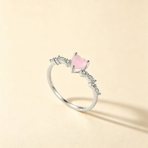 Rose Quartz Heart Clear CZ Cluster Band Ring - Perimade & Co.