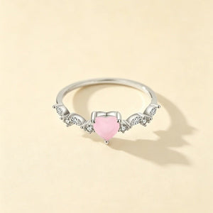 Rose Quartz Heart Clear CZ Cluster Band Ring - Perimade & Co.