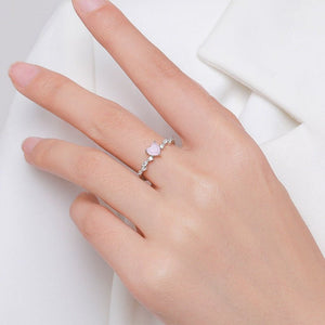 Rose Quartz Heart Clear CZ Cluster Band Ring - Perimade & Co.