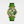 Watch with green floral face and green strap on white background
