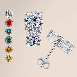 Diamond stud earrings with color swatch on a beige background