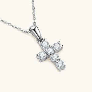 Round - Cut Moissanite Cross Charm Necklace - Perimade & Co.