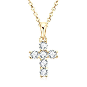 Round - Cut Moissanite Cross Charm Necklace - Perimade & Co.