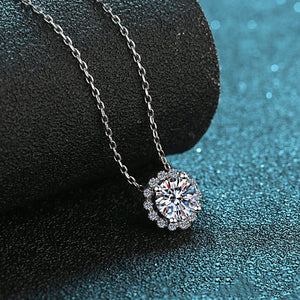 Round - Cut Moissanite Halo Pendant Necklace - Perimade & Co.
