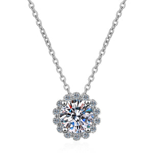 Round - Cut Moissanite Halo Pendant Necklace - Perimade & Co.