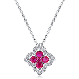 Round Cut Ruby Four Leaf Clover Necklace - Perimade & Co.