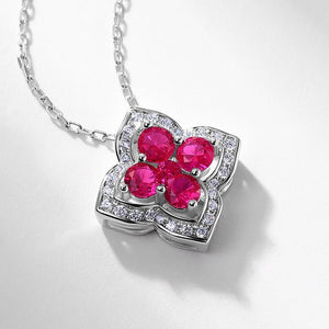 Round Cut Ruby Four Leaf Clover Necklace - Perimade & Co.