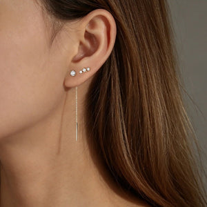 Round CZ Long Chain Bar Ear Jacket Earrings - Perimade & Co.