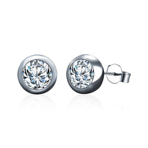 Round Moissanite Bezel Wedding Stud Earrings - Perimade & Co.
