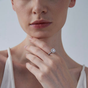 Round Moissanite Halo Pave Engagement Ring - Perimade & Co.