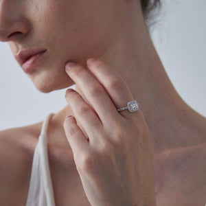 Round Moissanite Halo Pave Engagement Ring - Perimade & Co.