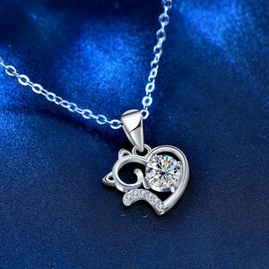 Round Moissanite Heart Cat Pendant Necklace - Perimade & Co.
