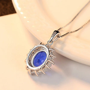 Royal Sapphire Blue Oval Halo Charm Necklace - Perimade & Co.