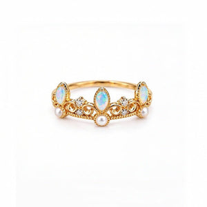 Royal Triple Opal Pearl Crown Tiara Band Ring - Perimade & Co.