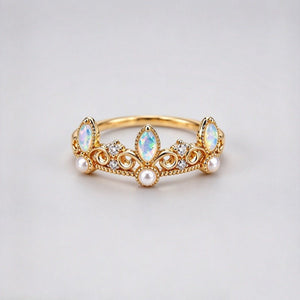 Royal Triple Opal Pearl Crown Tiara Band Ring - Perimade & Co.