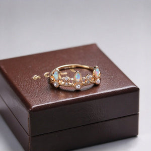 Royal Triple Opal Pearl Crown Tiara Band Ring - Perimade & Co.